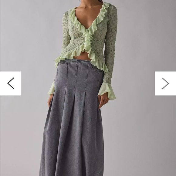 Libby Ruffle Trim Flyaway Lace Cardigan Top in Green - Picture 2 of 6